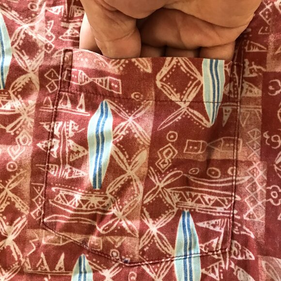 Reyn Spooner Hawaiian Shirt Men XXL Red Geometric Button Down Pocket Collared - Picture 12 of 14
